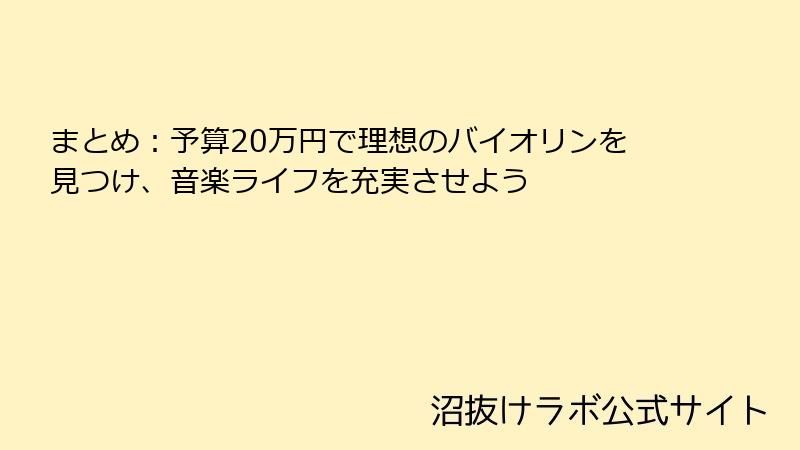 まとめ：予算20万円で理想のバイオリンを見つけ、音楽ライフを充実させよう